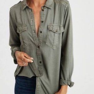 American Eagle Army Green Boyfriend Shirt L